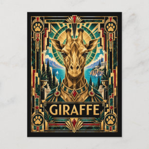 Giraffe, Art Deco Wilde Dieren Briefkaart