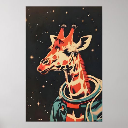 Giraffe Astronaut Poster, Giraffe Retro Print (Voorkant)