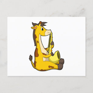 Giraffe at Music with Saxophone.PNG Briefkaart