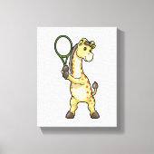Giraffe at Tennis with Tennis racket Canvas Afdruk (Voorkant)