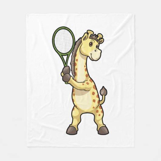 Giraffe at Tennis with Tennis racket Fleece Deken (Voorkant)
