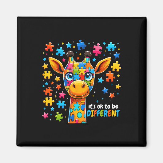 Giraffe Autisme Bewustzijn Het Is Ok Om Verschille Magneet (Voorkant)