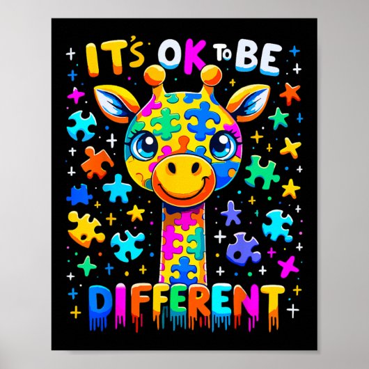 Giraffe Autisme Bewustzijn Het Is Ok Om Verschille Poster (Voorkant)