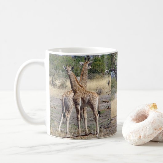 Giraffe Babies Double Afbeelding Koffiemok (Met donut)