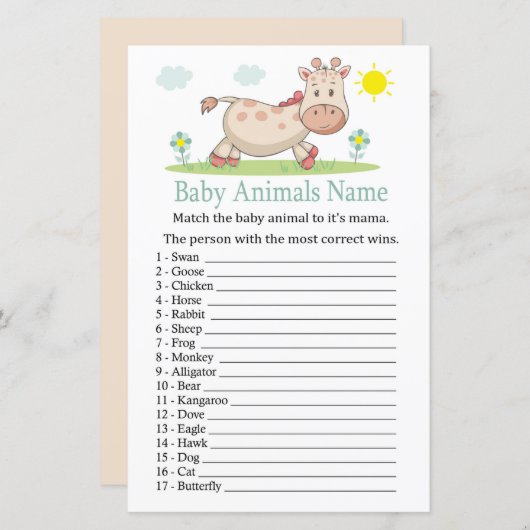 Giraffe Baby Animals Name Game (Voorkant / Achterkant)