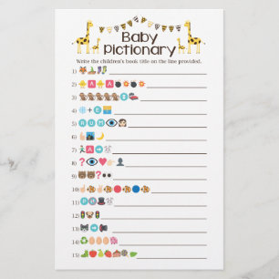 Giraffe Baby boekt de Emoji Pictionary Shower Game Flyer