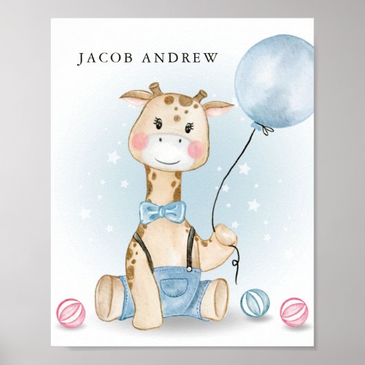 Giraffe Baby Boy Nursery Poster (Voorkant)