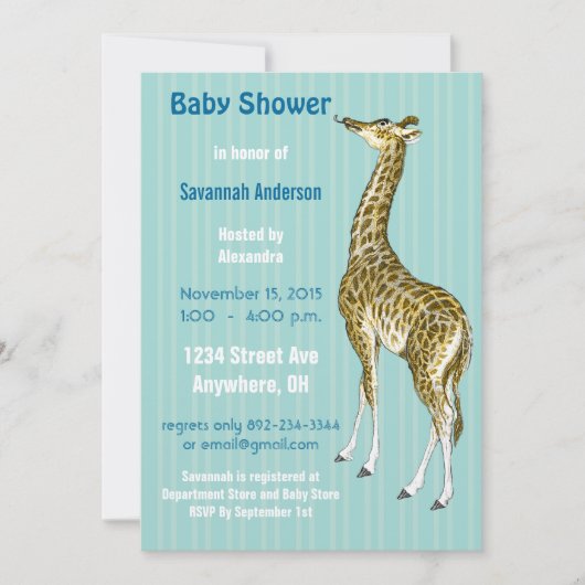  Giraffe Baby Boy Shower-uitnodigingen Kaart (Voorkant)