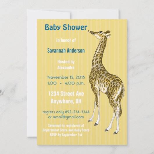  Giraffe Baby Boy Shower-uitnodigingen Kaart (Voorkant)