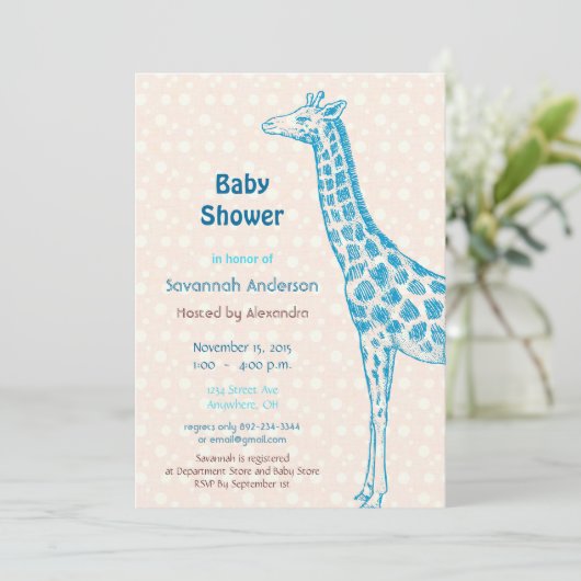 Giraffe Baby Boy Shower-uitnodigingen Kaart (Staand voorkant)