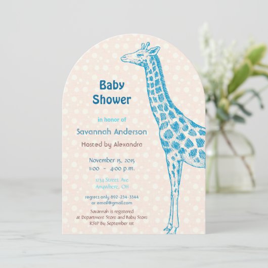 Giraffe Baby Boy Shower-uitnodigingen Kaart (Staand voorkant)