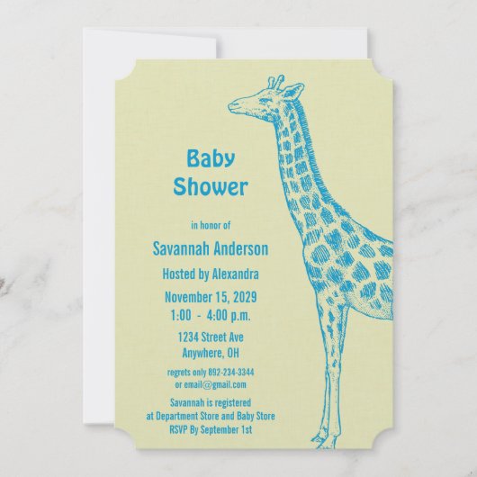 Giraffe Baby Boy Shower-uitnodigingen Kaart (Voorkant)