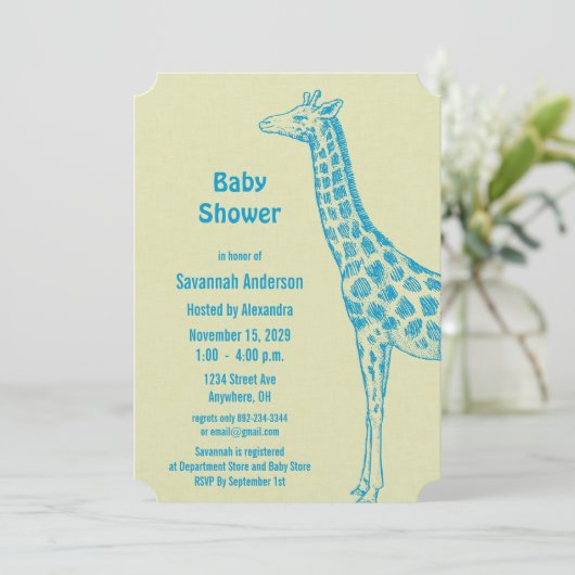 Giraffe Baby Boy Shower-uitnodigingen Kaart (Staand voorkant)