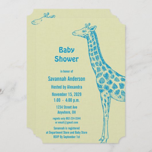 Giraffe Baby Boy Shower-uitnodigingen Kaart (Voorkant / Achterkant)