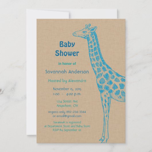 Giraffe Baby Boy Shower-uitnodigingen Kaart (Voorkant)