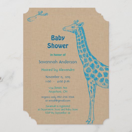 Giraffe Baby Boy Shower-uitnodigingen Kaart (Voorkant / Achterkant)