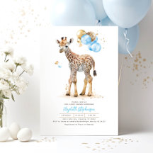Giraffe Baby Cute Brown en Blue Baby shower