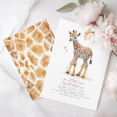 Giraffe Baby Cute Pink Brown Gold Girl Baby shower Kaart