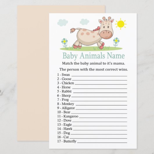 Giraffe Baby Dieren Naam Game (Voorkant / Achterkant)