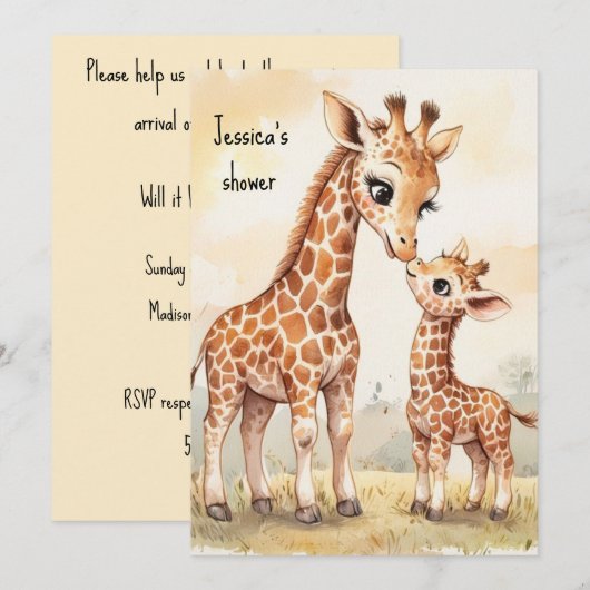 Giraffe Baby Digitale Download Uitnodiging (Voorkant / Achterkant)