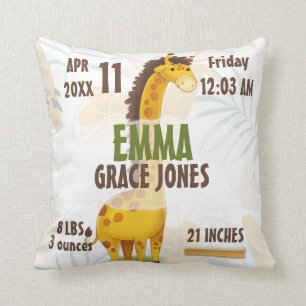 Giraffe Baby geboorte Stats Nursery Pillow Boy / G Kussen
