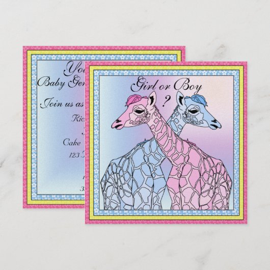 Giraffe Baby Gender Reveal Party Invitation Kaart (Voorkant / Achterkant)