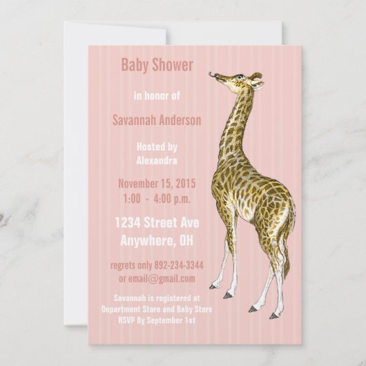  Giraffe Baby Girl Shower Invitations Kaart (Voorkant)