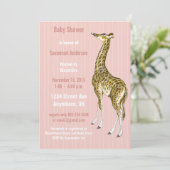  Giraffe Baby Girl Shower Invitations Kaart (Staand voorkant)