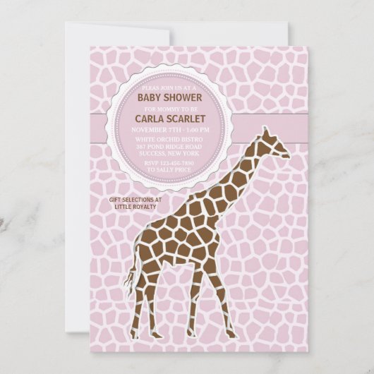 Giraffe Baby Girl Shower Kaart (Voorkant)