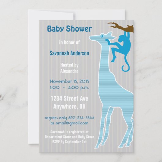 Giraffe Baby Jongens Shower Uitnodigingen (Voorkant)