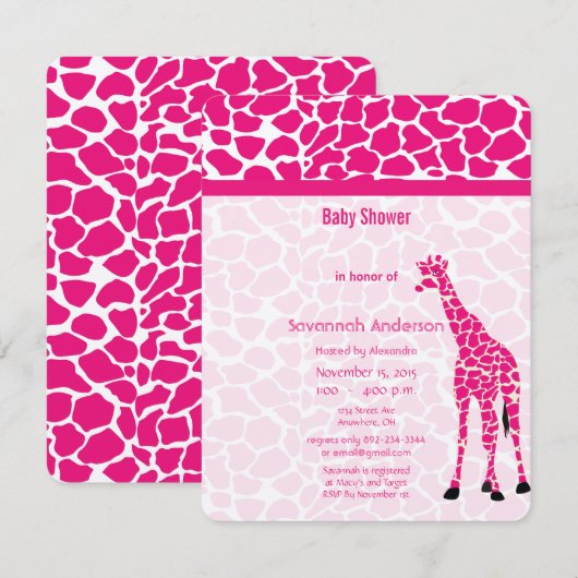 Giraffe Baby Meisje PINK Modern Pattern Baby showe Kaart (Voorkant / Achterkant)