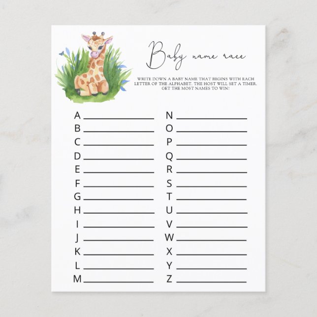 Giraffe - Baby naam race spel (Voorkant)