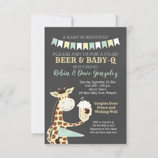 Giraffe Baby-Q Koppels Baby shower Uitnodiging (Voorkant)