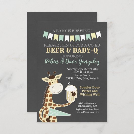 Giraffe Baby-Q Koppels Baby shower Uitnodiging (Voorkant / Achterkant)