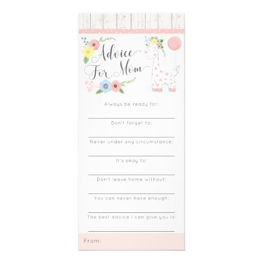 Giraffe Baby shower Advice Game Rustic Floral Reclamekaart (Voorkant)