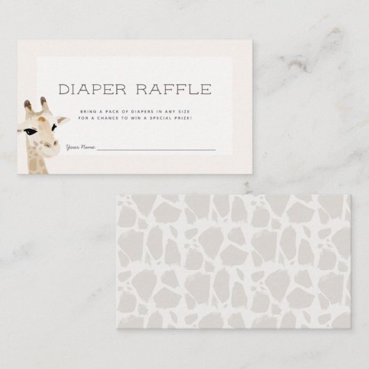 Giraffe Baby shower Beige Luier Raffle Ticket Informatiekaartje (Voorkant / Achterkant)