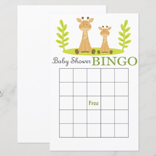 Giraffe baby shower bingo card (Voorkant / Achterkant)