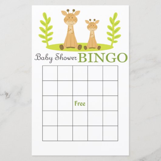 Giraffe baby shower bingo card (Voorkant)
