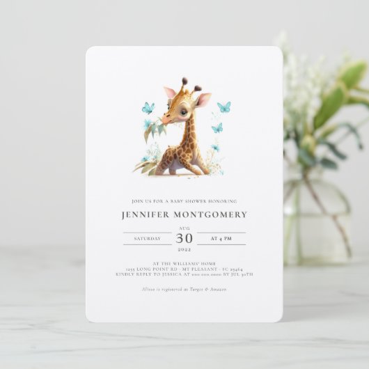 Giraffe Baby shower Blue Boy Kaart (Staand voorkant)