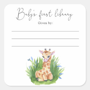 Giraffe - Baby Shower boekplaat, boeken voor baby Vierkante Sticker