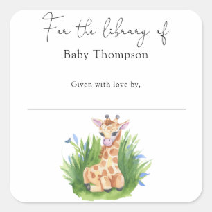 Giraffe - Baby Shower boekplaat, boeken voor baby Vierkante Sticker