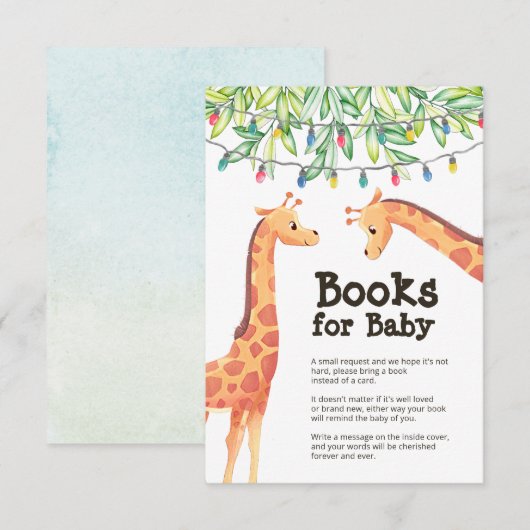 Giraffe Baby shower Book Enclosure Card Kaart (Voorkant / Achterkant)