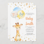 Giraffe Baby shower Boy Invitation Kaart (Voorkant / Achterkant)