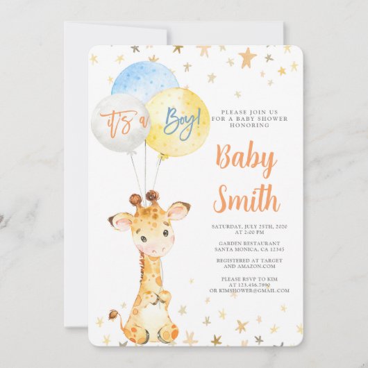 Giraffe Baby shower Boy Invitation Kaart (Voorkant)