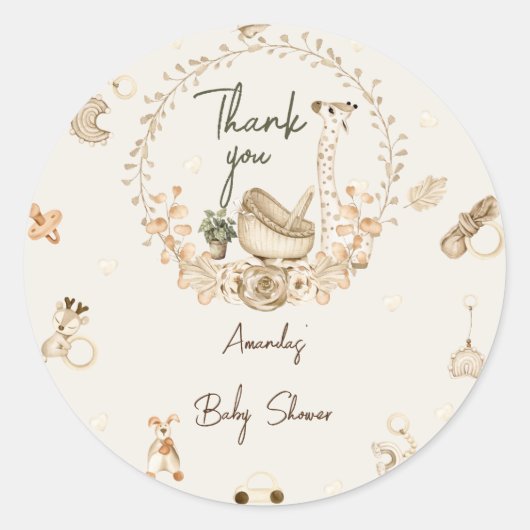 Giraffe Baby Shower Dank Je Ronde Sticker (Voorkant)