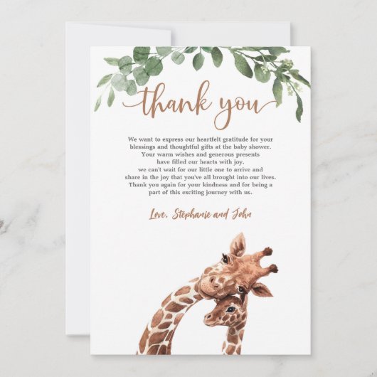 Giraffe Baby shower Dank u kaart (Voorkant)