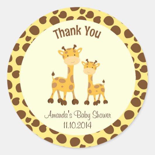 Giraffe Baby shower Dank u Sticker Woodland (Voorkant)