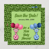 Giraffe Baby shower frontale tweelingen Save The Date (Voorkant / Achterkant)