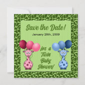 Giraffe Baby shower frontale tweelingen Save The Date (Voorkant)
