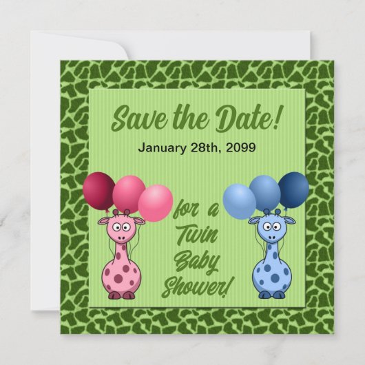 Giraffe Baby shower frontale tweelingen Save The Date (Voorkant)